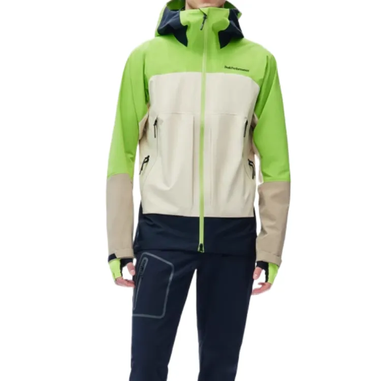 PEAK PERFORMANCE Waterproof, Windproof, And Breathable Windbreaker Jacket Men's Shimmering Green/Light Sand/Black-2