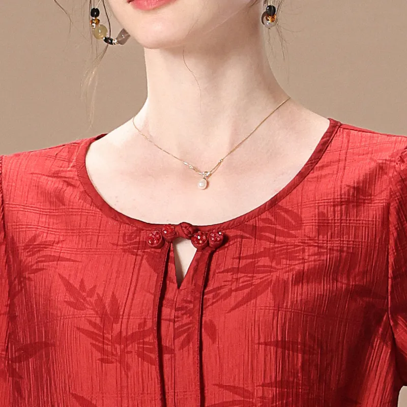 FENHONGMALI Short Sleeved Dresses Women's Red-5