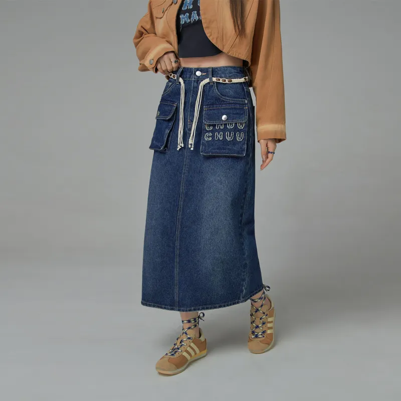 CHUU Casual Long Skirts Women's Denim Blue-2