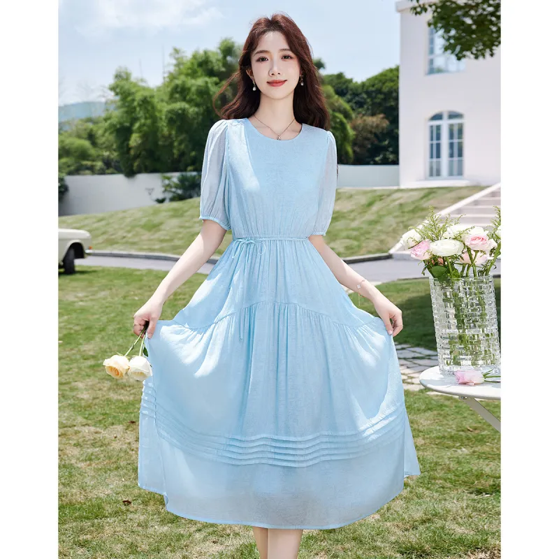 Like The Age Of Water Short Sleeved Dress Women's Blue-0