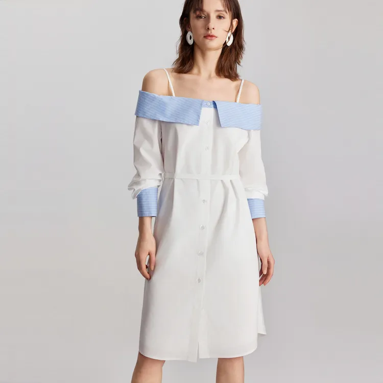 ELLE Summer Clothing New Arrival Long-Sleeved Skirt Women's White-1