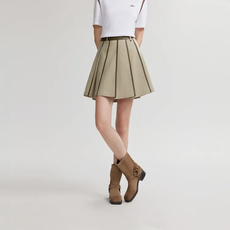 ELLE Casual Short Skirts Women's Khaki Green-3