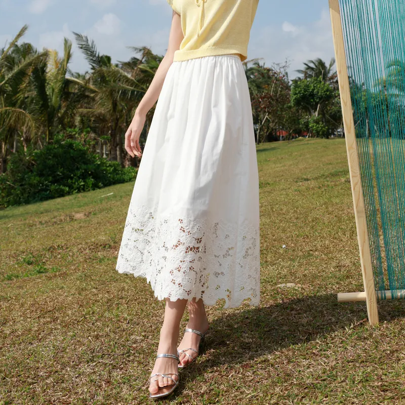 3COLOUR Casual Long Skirt Women's Cloud White-2