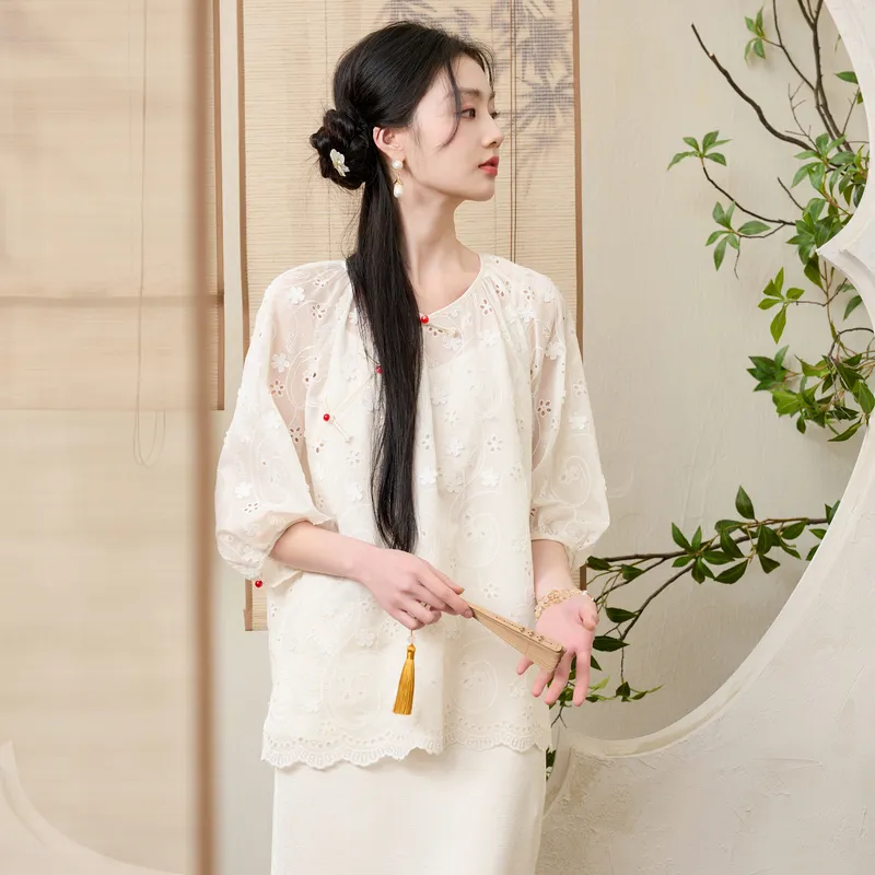 3COLOUR Chiffon Shirts Women's Ecru-2