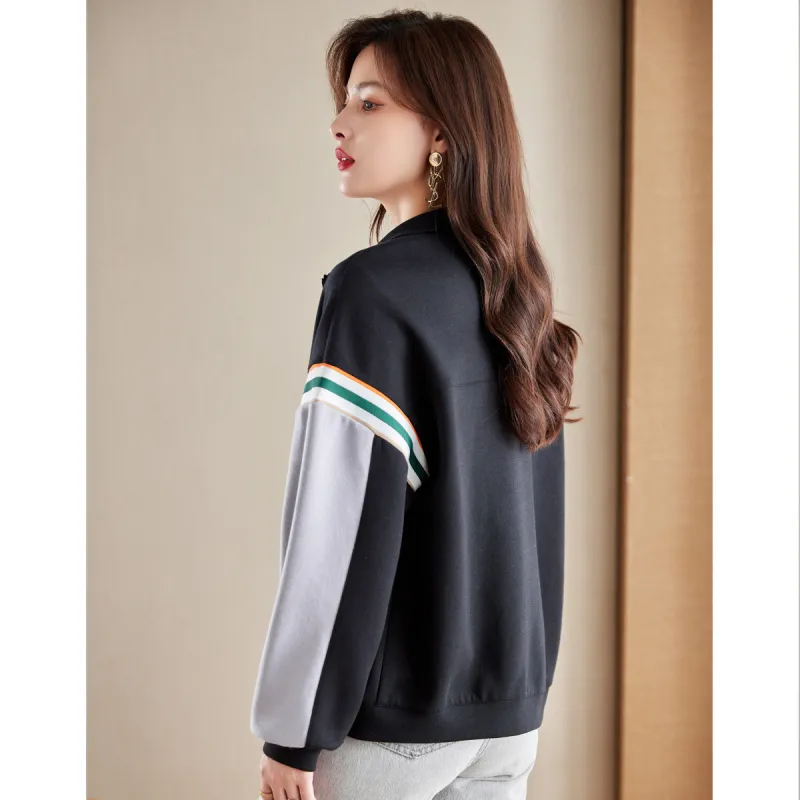 Like The Age Of Water Spring, Fall Velvet feel Coat Loose Fit Women's Black-3