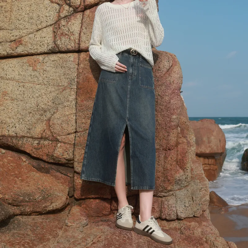 3COLOUR Casual Long Skirt Women's Sky Blue-5