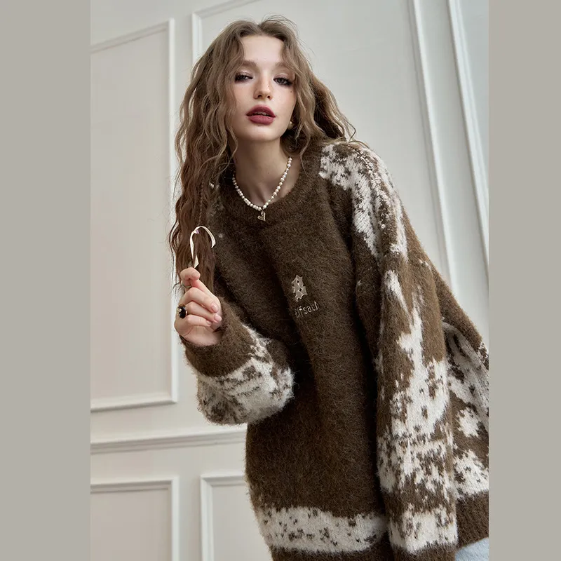 ELF SACK Soft And Fluffy Maillard Style Pullover Sweater Women's-3