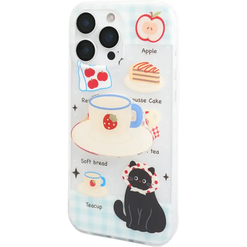 Sopi Acrylic Material Plaid Black Cat Cake Dessert Phone Cases Compatible With IPhone 16/15 Pro Max/Apple 13/14 Pro/Max-2