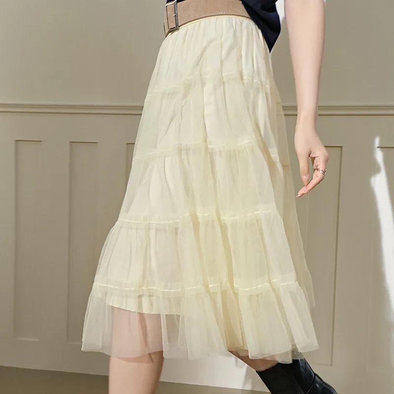 KUOSE Casual Long Skirt Women's Yellow-6