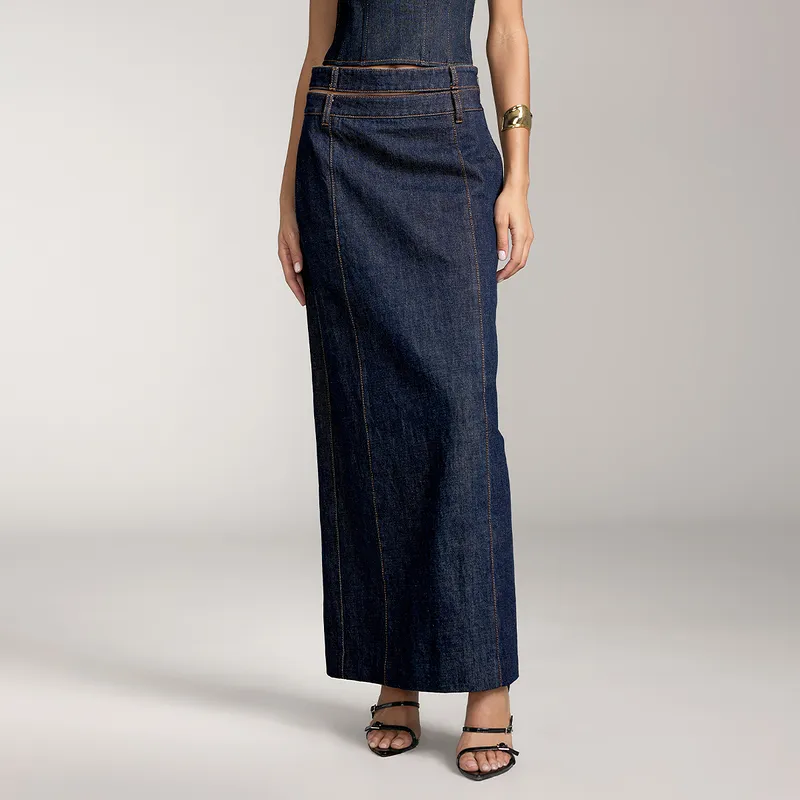 Miss Sixty Denim Long Skirts Women's Black Blue-2