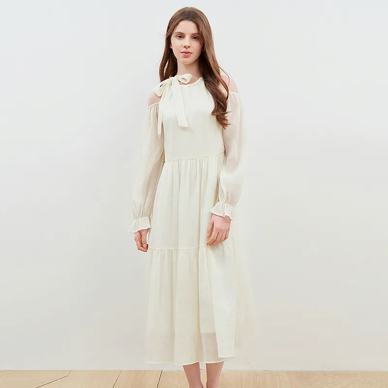 LEDIN Long Sleeved Dress Women's Cream Beige-2