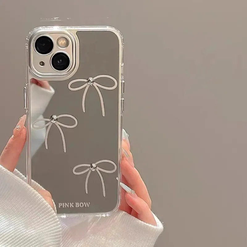 Sopi Acrylic Material Bow Mirror Phone Cases Compatible With IPhone 15 Pro Max/Apple 13/14 Pro Max/12 Series-1