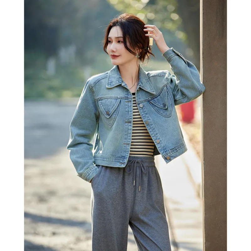 TERRE BLEUE Spring, Fall Denim Jacket Loose Fit Women's-3