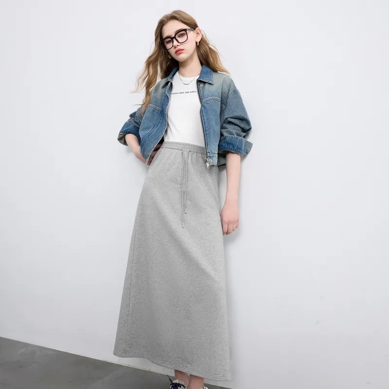 3COLOUR Casual Long Skirt Women's Stone Gray-4