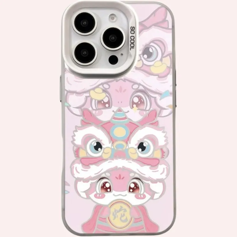 Sopi Acrylic Material Lion Head Mask Pink Snake Phone Cases Compatible With IPhone 16/15 Pro Max/Apple 13/14 Pro/Max-1