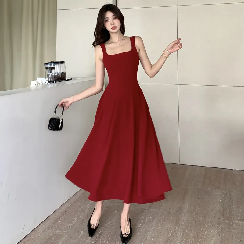 XIANSINIAO Slip Dresses Women's Burgundy-4