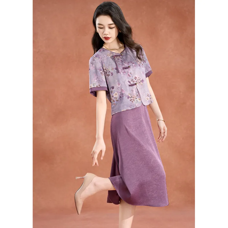 Mylan Two Piece Skirt Sets Women's Purple-4