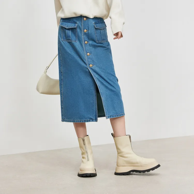 MO&CO Denim Long Skirts Women's Denim Blue-5