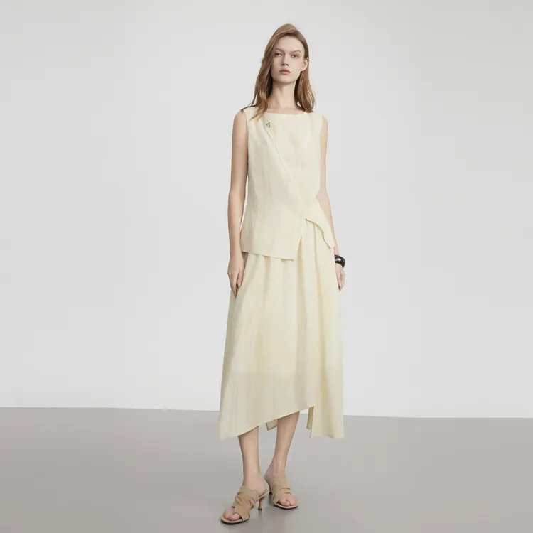 ELLE Casual Long Skirts Women's Light Yellow-3