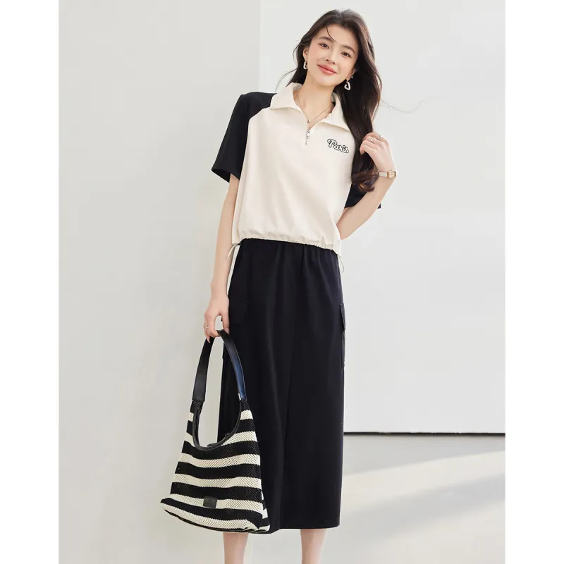 Like The Age Of Water Spring Fall Long Sleeved Dress Loose Fit Women's Black-3