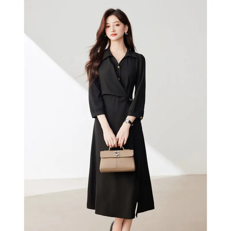 Like The Age Of Water Fall Long Sleeved Dresses Loose Fit Women's Black-3