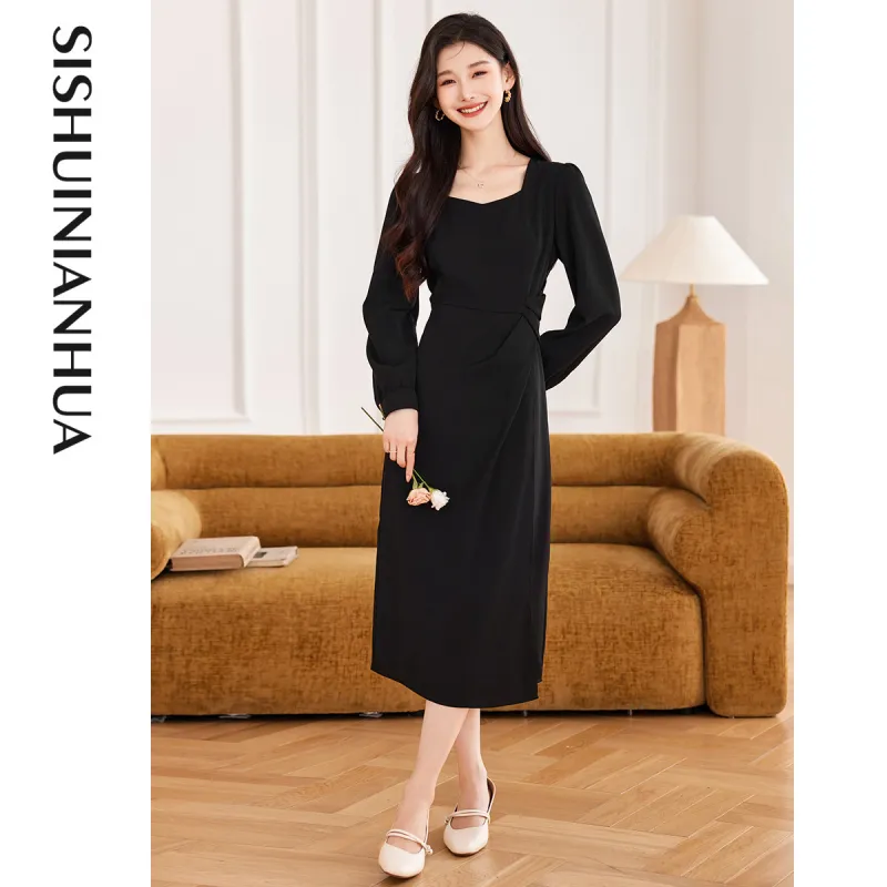 Like The Age Of Water Long Sleeved Dress Women's Black-4