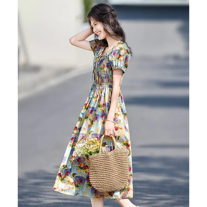 Still Quiet Summer Short Sleeved Dress Women's Purple Lotus-3