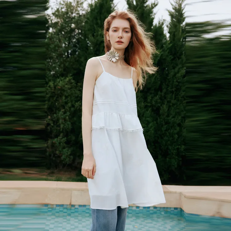 ELLE Slip Dresses Women's White-3