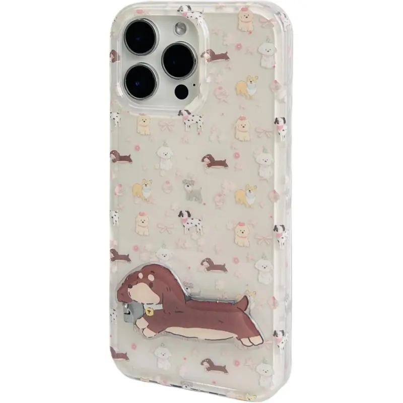Sopi Acrylic Material Pink Bowknot Stars Puppy Phone Cases Compatible With IPhone 16/15 Pro Max/Apple 13/14 Pro/Max-2
