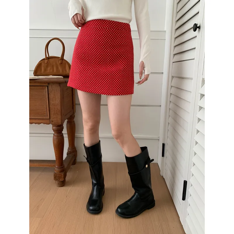 ONE SHALLOW Casual Red Skirt Short Skirt Women's-4