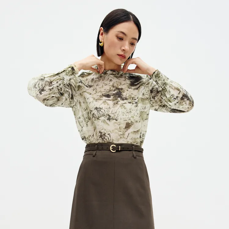 SHUIYUNJIAN Shirt Women's Army Green Flower-3
