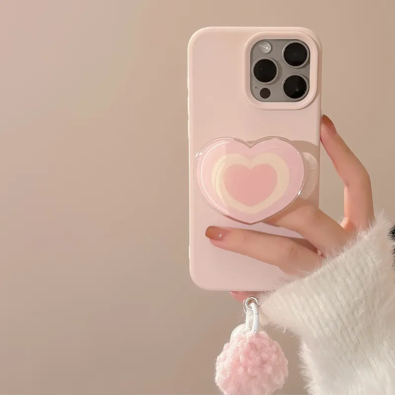 Cuttlefish Grid TPU Material Pink Heart Stand Niche Phone Case Compatible With Apple 16/15/14/13/12/11-2