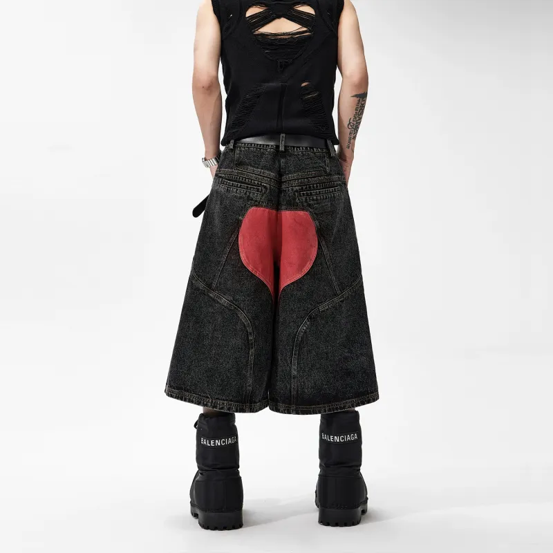 START EXCEED END Denim Shorts Unisex Black Red Pants-1