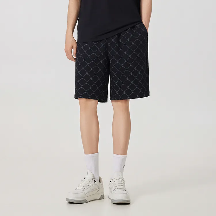 Cabbeen Casual Shorts Trendy Brand 100% Cotton Monogram All over Print Knee Length Pants Men's-5
