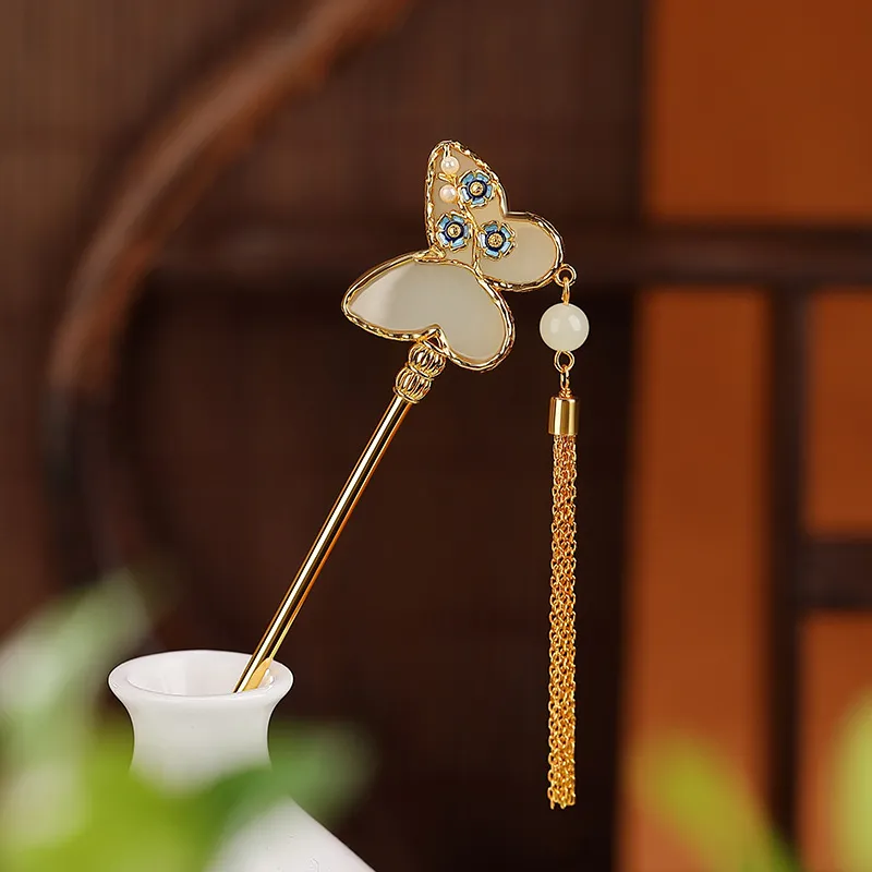 Royal Heaven's Choice Hetian Jade Hairpin Pale Greenish White Jade Unisex-2