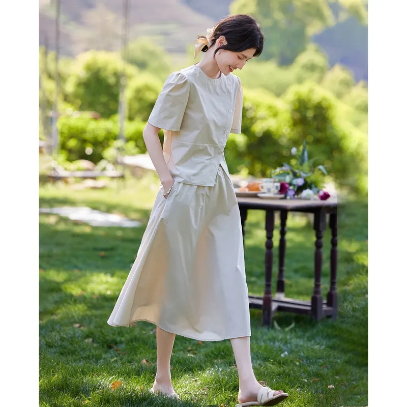 TERRE BLEUE Two Piece Skirt Sets Women's Beige-1