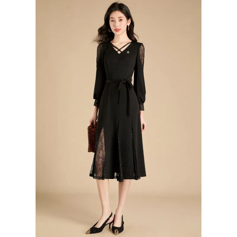 Mylan Spring, Fall Long Sleeved Dress Cinched Waist Women's Black Collection Brand, Get Activity Alerts In Real Time-4