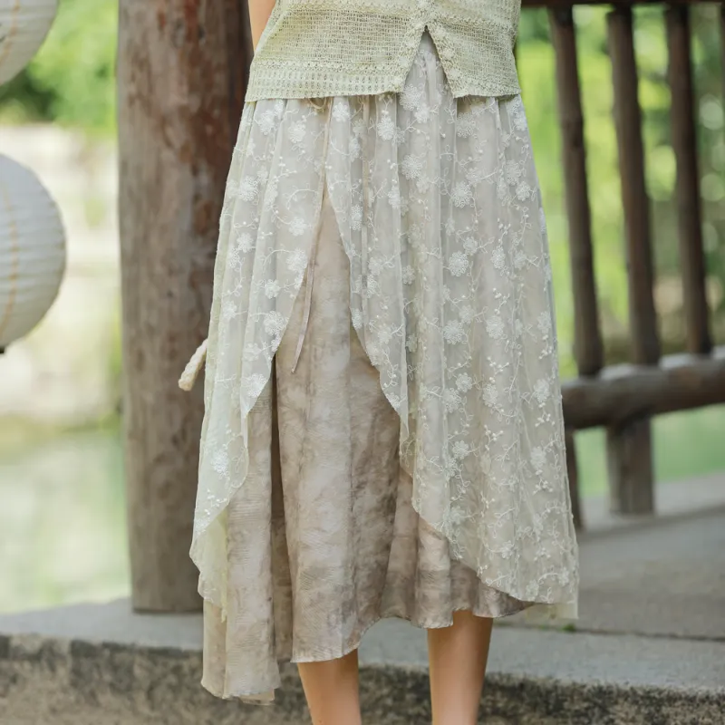 SNBL Casual Long Skirts Women's Green-3