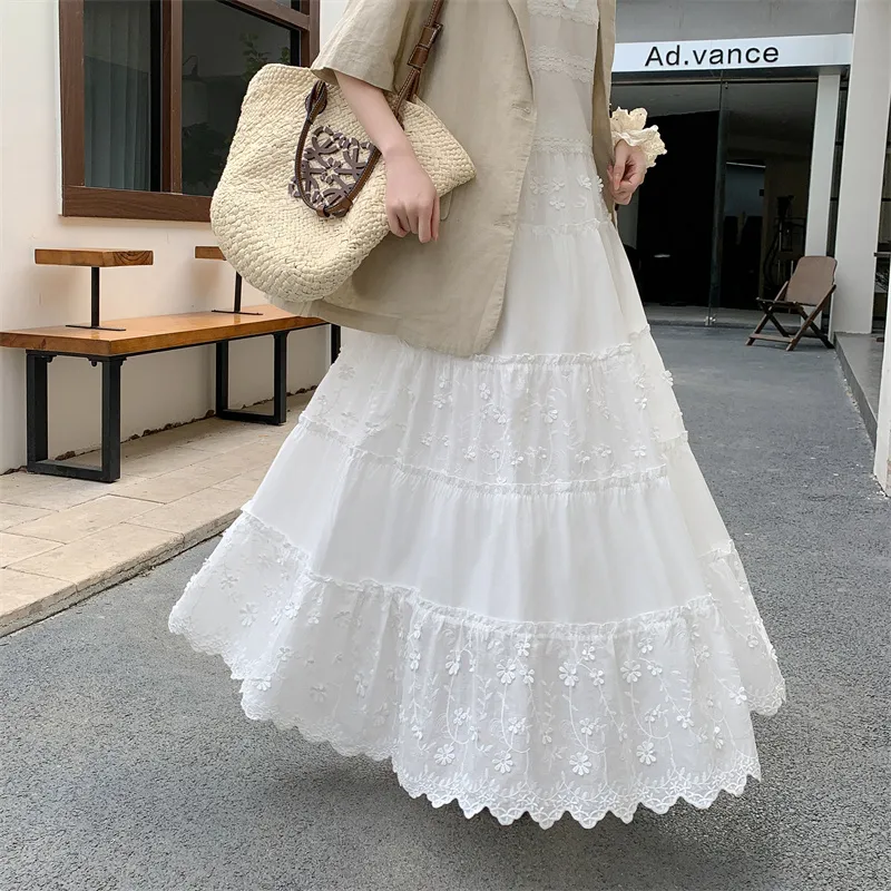 XIANSINIAO Casual Long Skirt Women's White-3