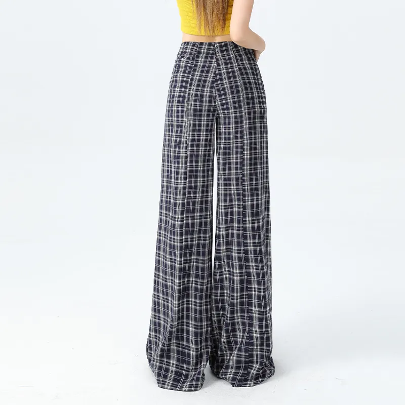 ZAVK Casual Pants Women's Black White Plaid Pants-5