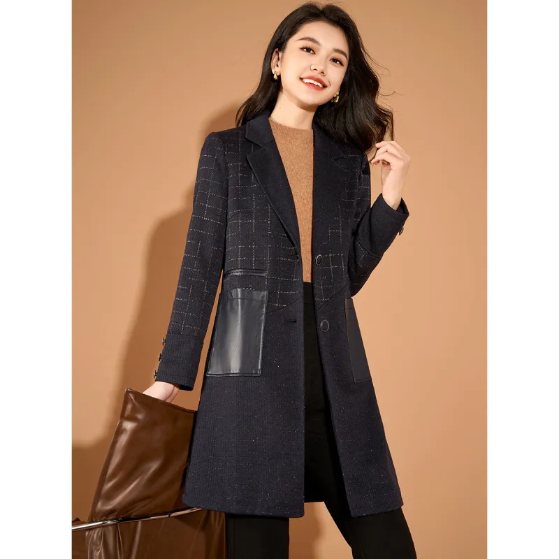 Mylan Spring Fall Coats Loose Fit Women's Navy Blue-1