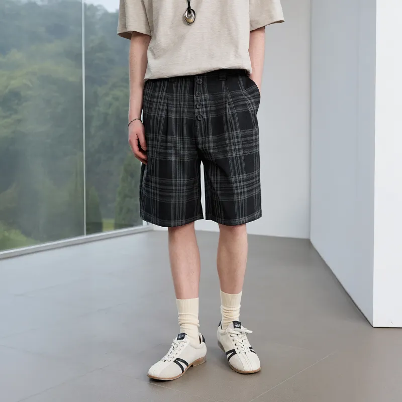 Lilbetter Casual Shorts Unisex Black Gray Plaid-3