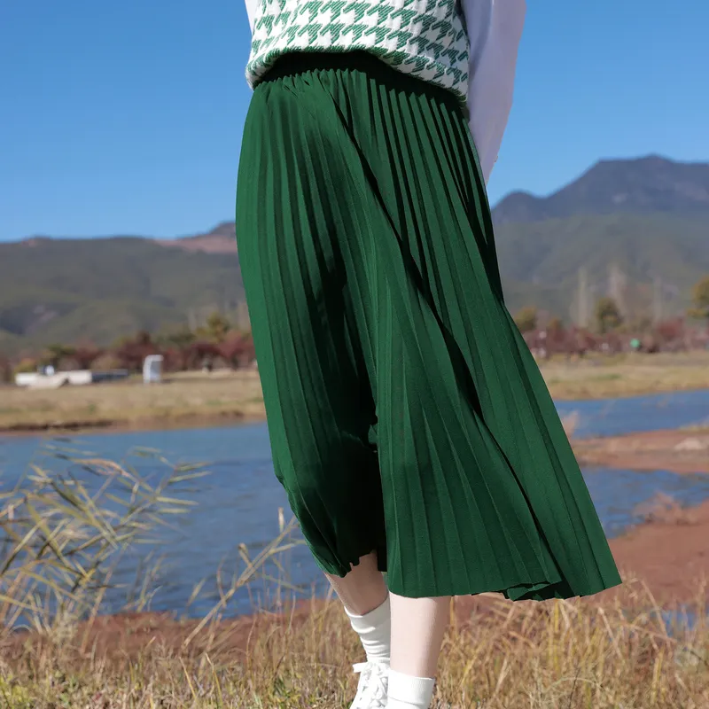 3COLOUR Casual Long Skirts Women's Green-3