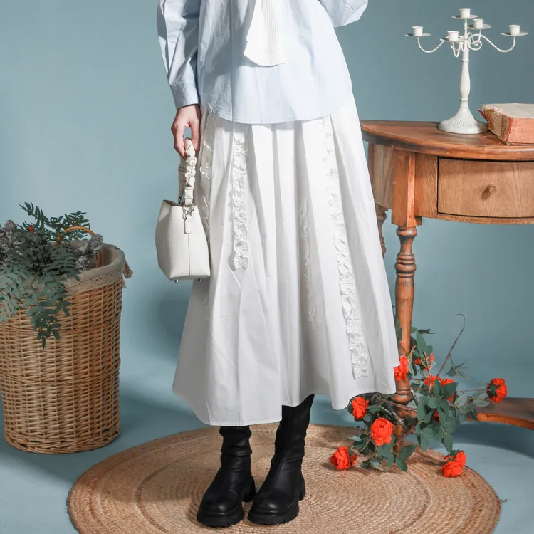 SETIROM Casual Long Skirt Women's White-2