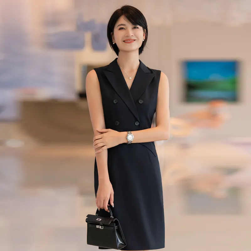 ONE SHALLOW Sleeveless Dress Women's Navy Blue-4