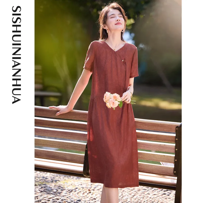 Like The Age Of Water Short Sleeved Dress Women's Red-4