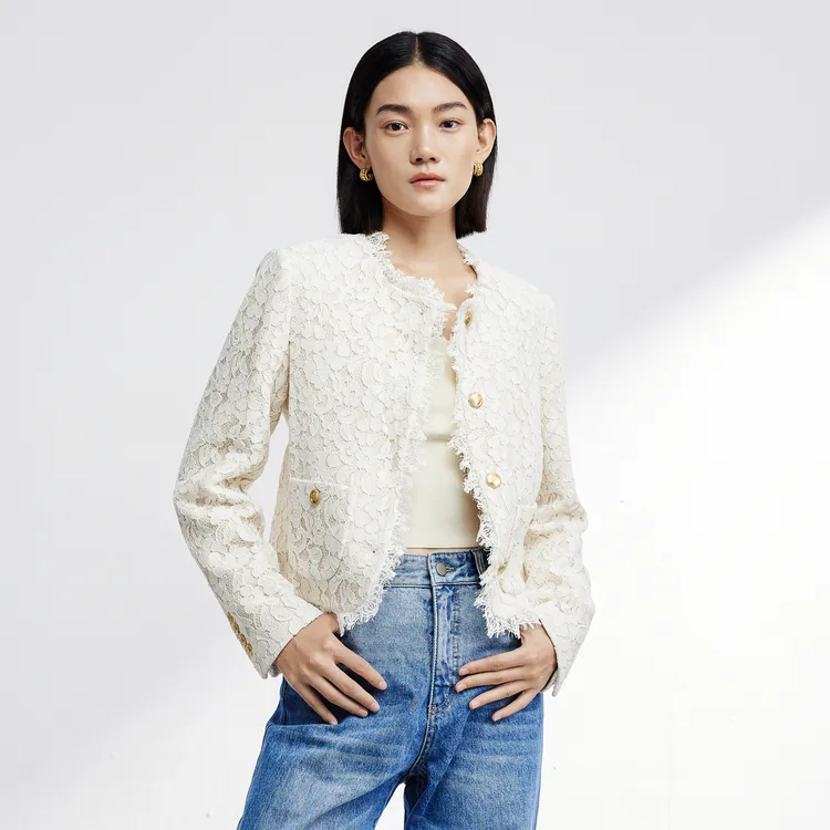SHUIYUNJIAN Cropped Coats Women's Beige Apricot-3