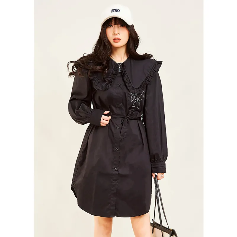 MUGUOGUOMU Long Sleeved Dresses Women's Black-4