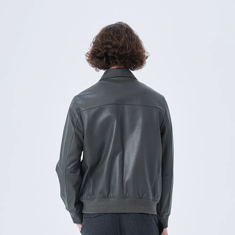 DAVID NAMAN Leather Jacket Men's Gray-5