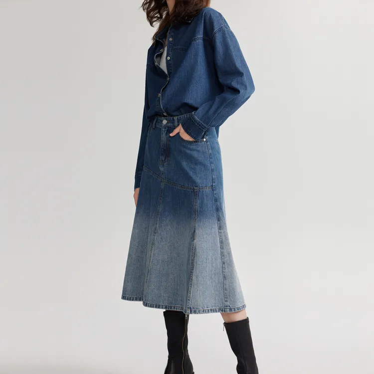 ELLE Denim Long Skirts Women's Blue-2